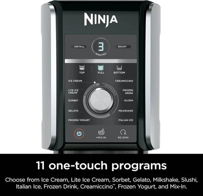Ninja NC301 CREAMi Ice Cream Maker, for Gelato, Mix-ins, Milkshakes, Sorbet, Smoothie Bowls & More, 7 One-Touch Programs, with (2) Pint Containers & Lids, Compact Size, Perfect for Kids, Silver
