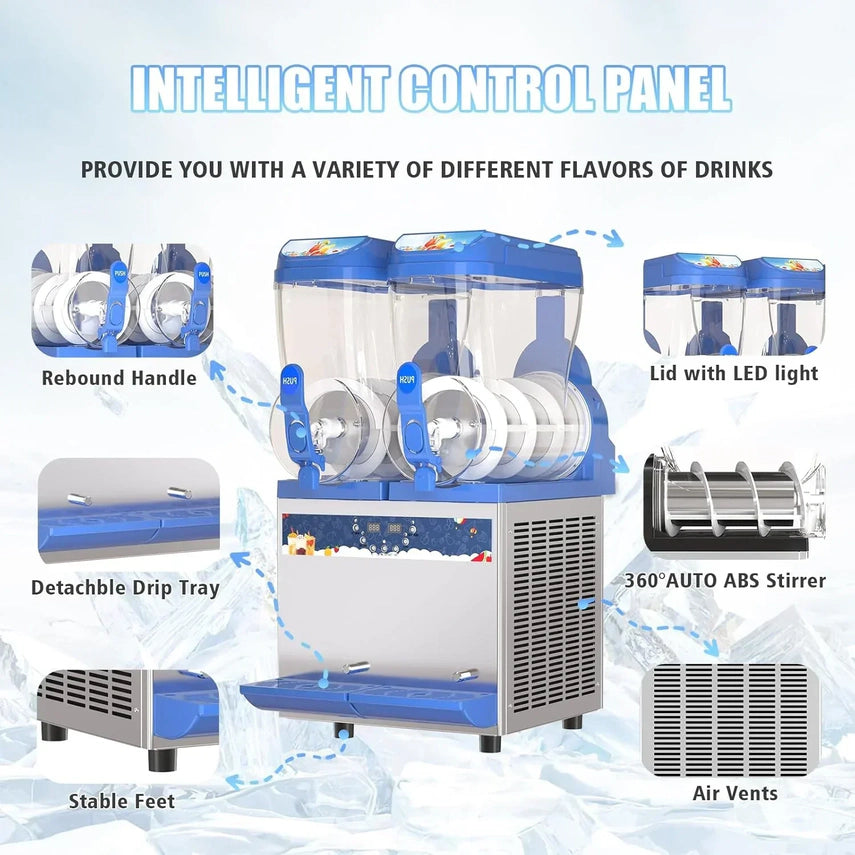 Commercial Slushy Machine - 1000W 30L Tanks Slush Maker Machine 304 Stainless Steel Commercial Margarita Machines Efficient Cooling the Ideal Slushie Maker for Bars Cafes Restaurants