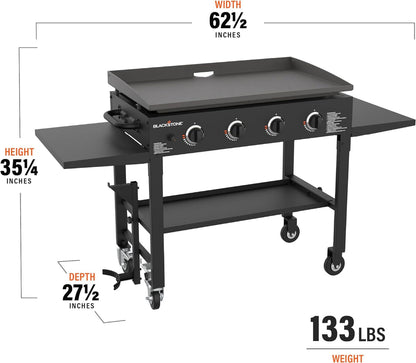 36" Gas Griddle Cooking Station 4 Burner Flat Top Gas Grill Propane Fueled Restaurant Grade Professional 36" Outdoor Griddle Station with Side Stands (1554)