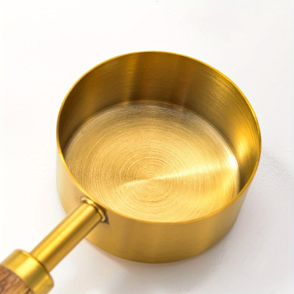 Stainless Steel Measuring Spoon Set with Acacia Wood Handles - 4-Piece Gold-Toned Volumetric Measuring Tools