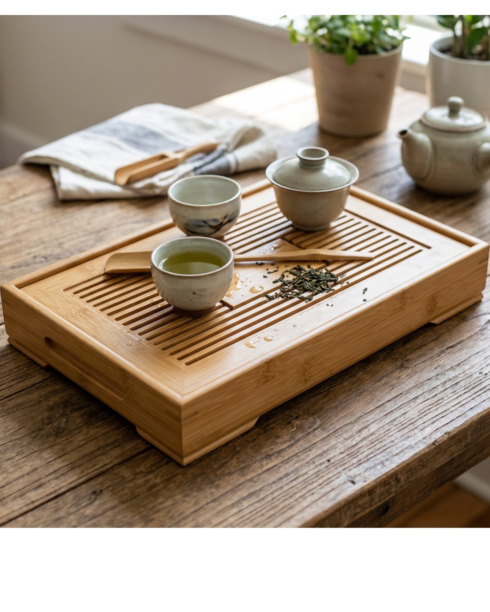 Minale Bamboo Draining Tea Tray Natural 12 in