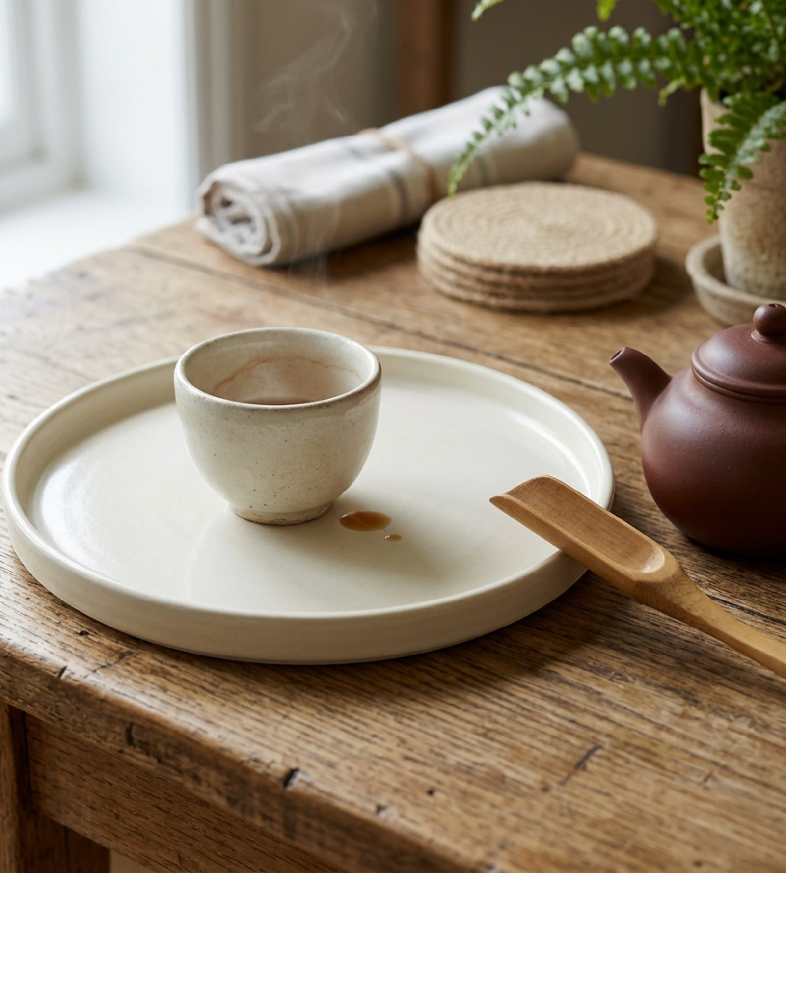 Minale Ceramic Tea Catch Tray Ivory 9 in