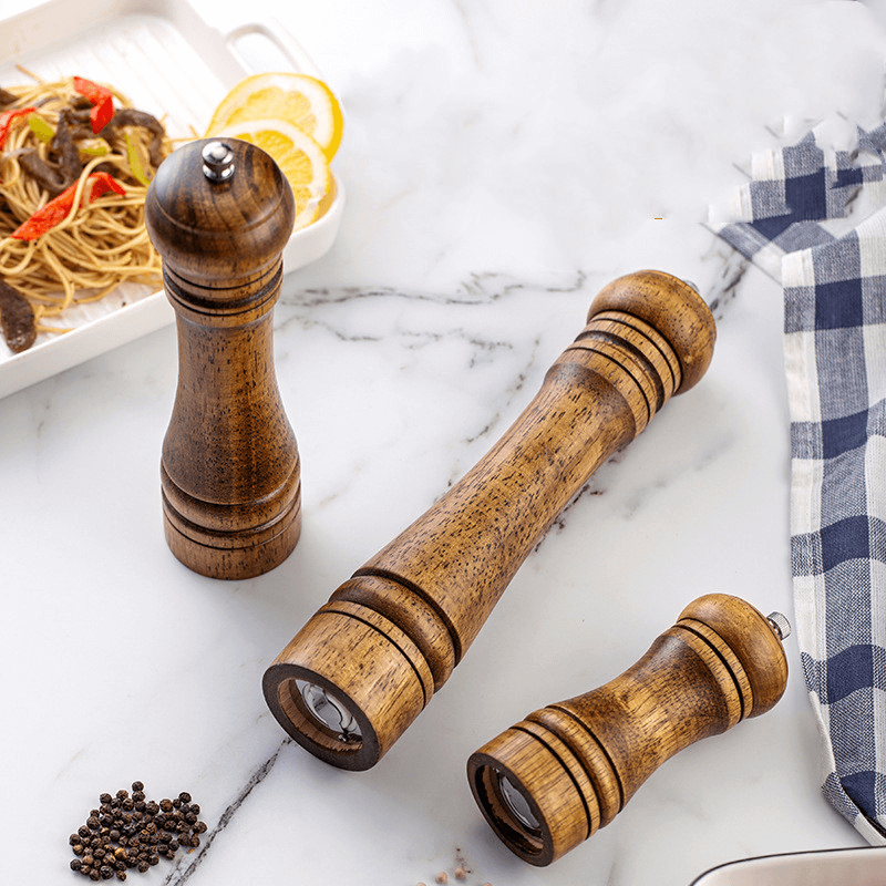 Manual Oak Wood Spice Grinder - Adjustable Ceramic Core Pepper and Sea Salt Mill