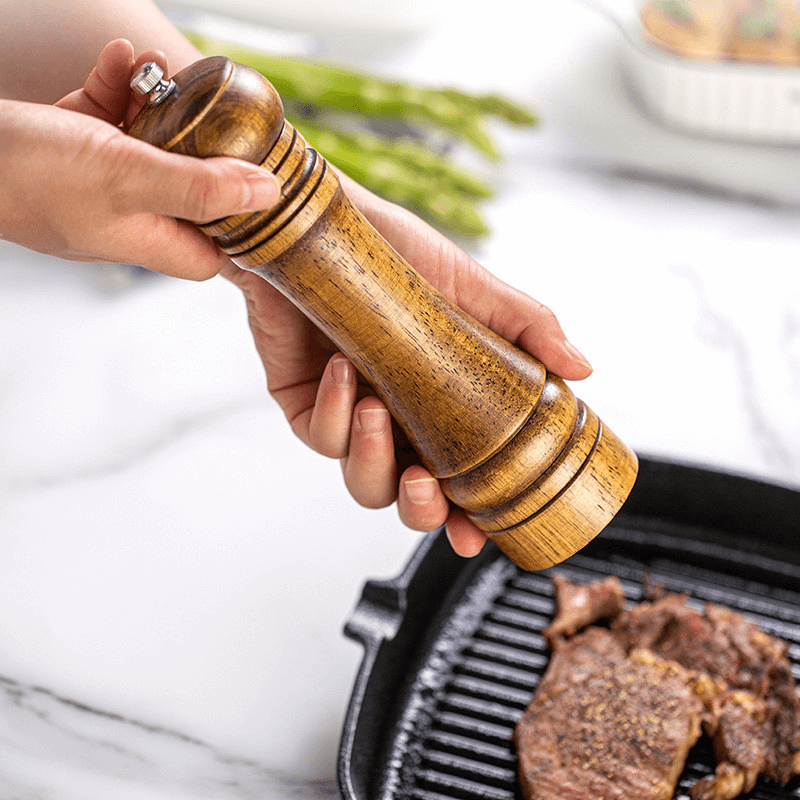 Manual Oak Wood Spice Grinder - Adjustable Ceramic Core Pepper and Sea Salt Mill