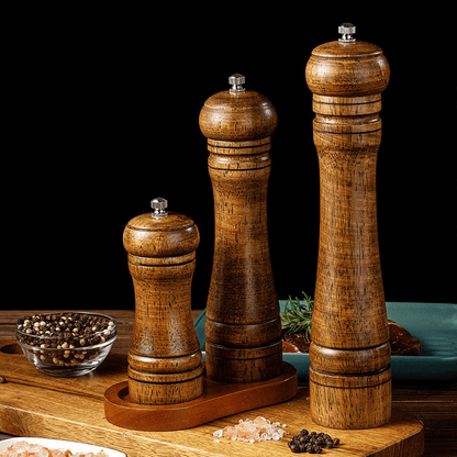 Manual Oak Wood Spice Grinder - Adjustable Ceramic Core Pepper and Sea Salt Mill